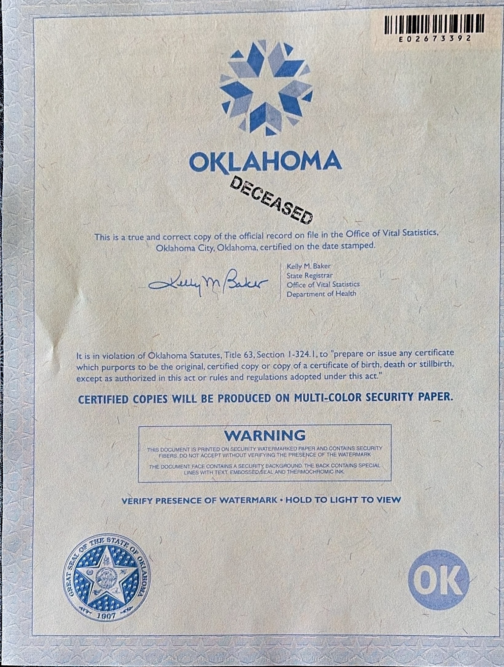 John Gaps III Birth Certificate