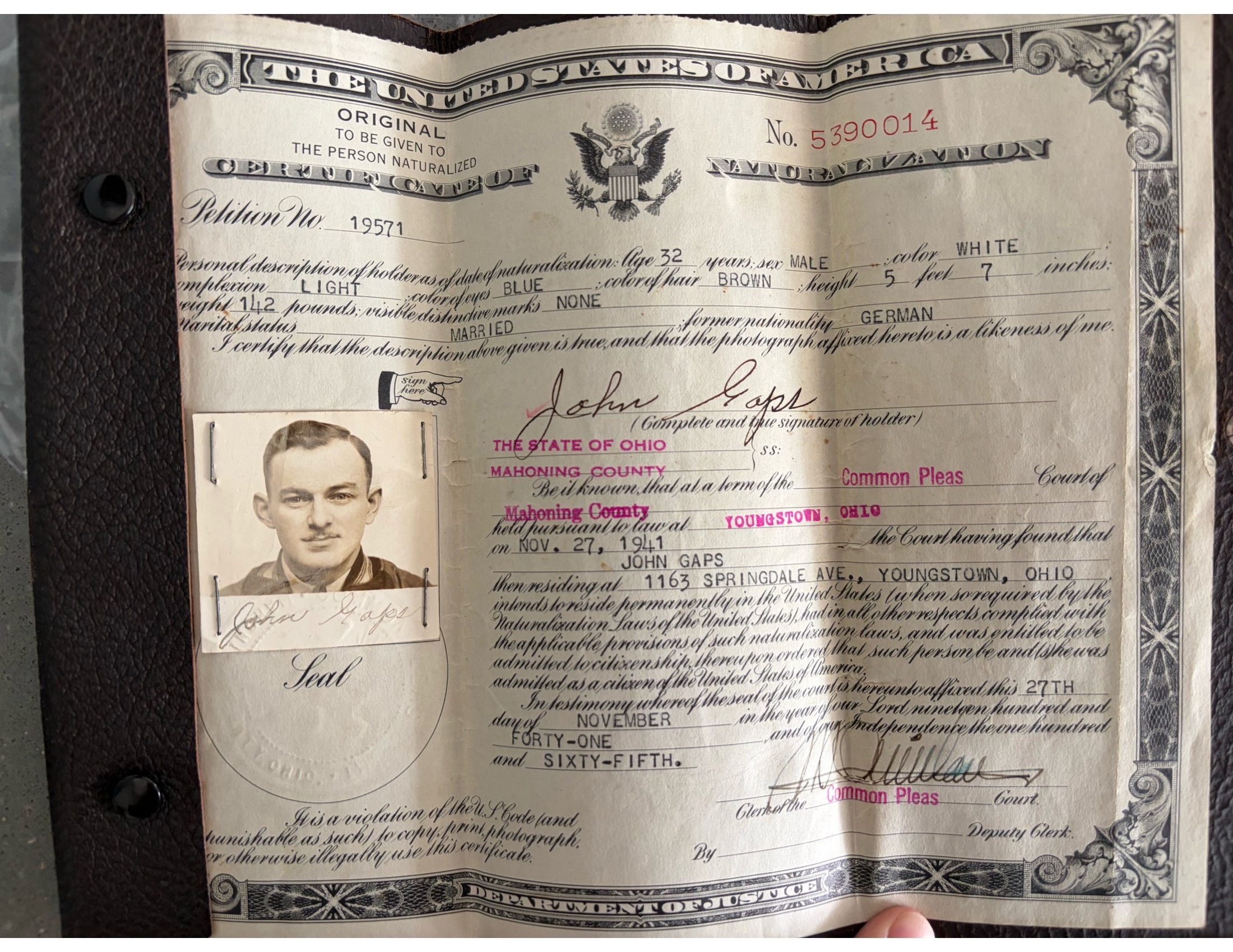 John Gaps Sr Naturalization Papers