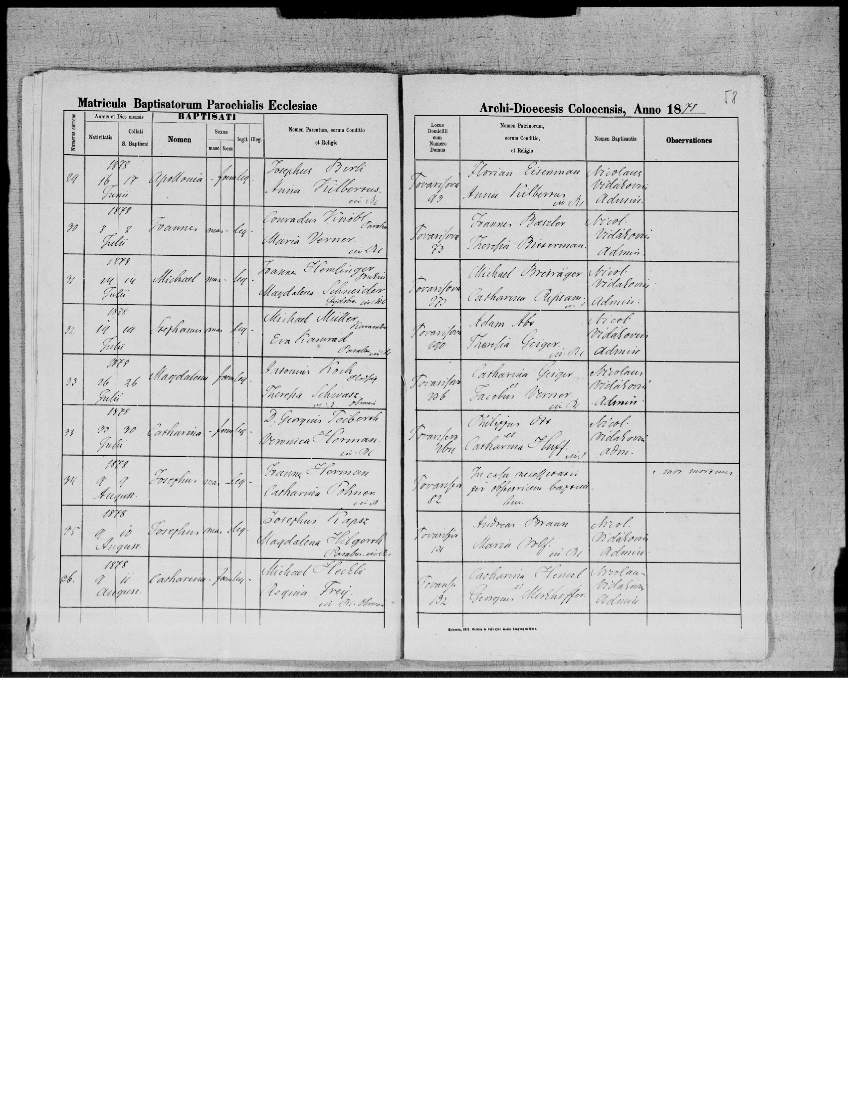 Josephus Kapsz Baptismal Record
